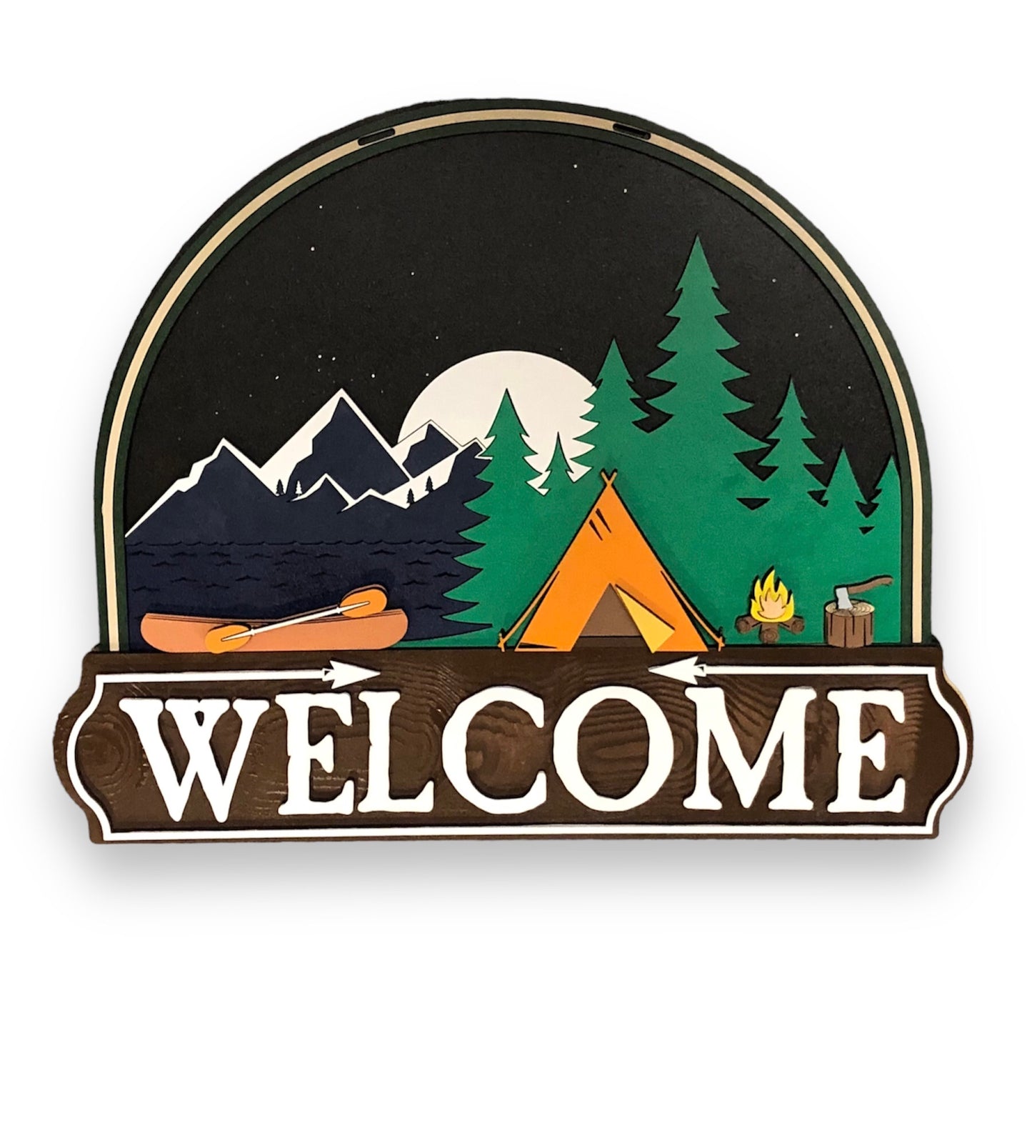 Welcome Camping Canoe Night Door Hanger