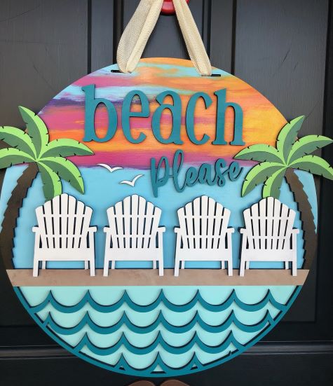 Beach Please Sunset Door Hanger