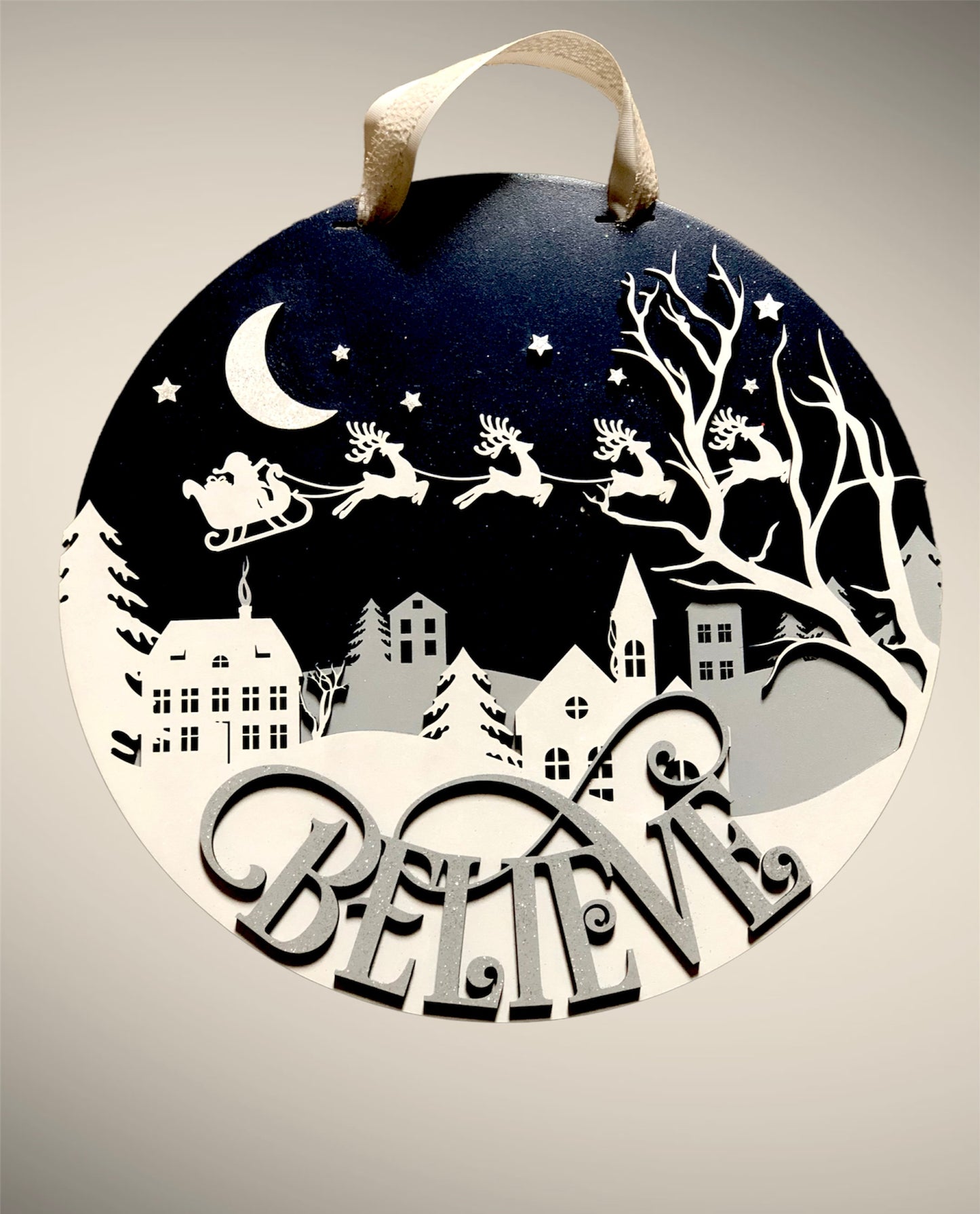 Believe Santa with Sleigh Door Hanger