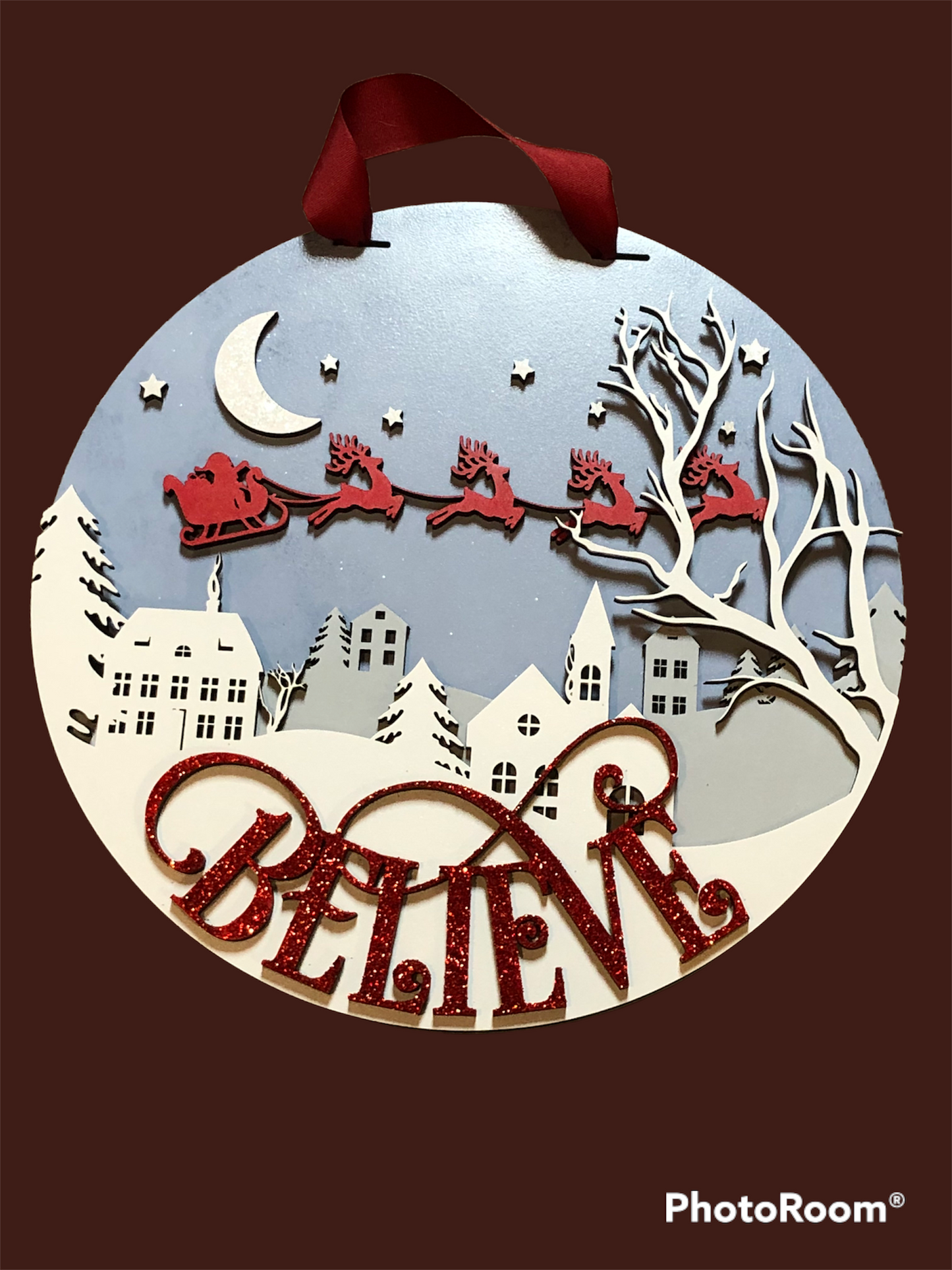 Believe Santa with Sleigh Door Hanger