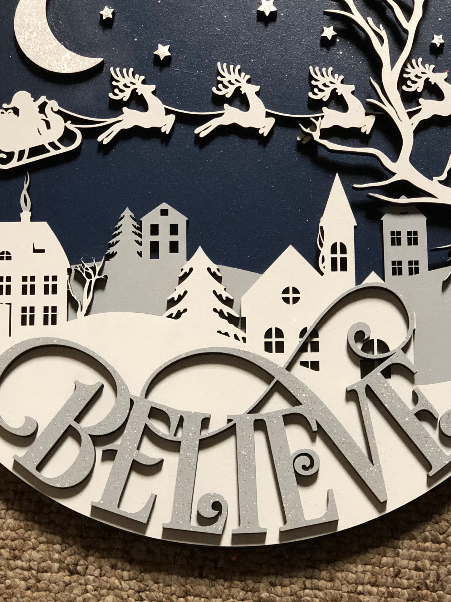 Believe Santa with Sleigh Door Hanger