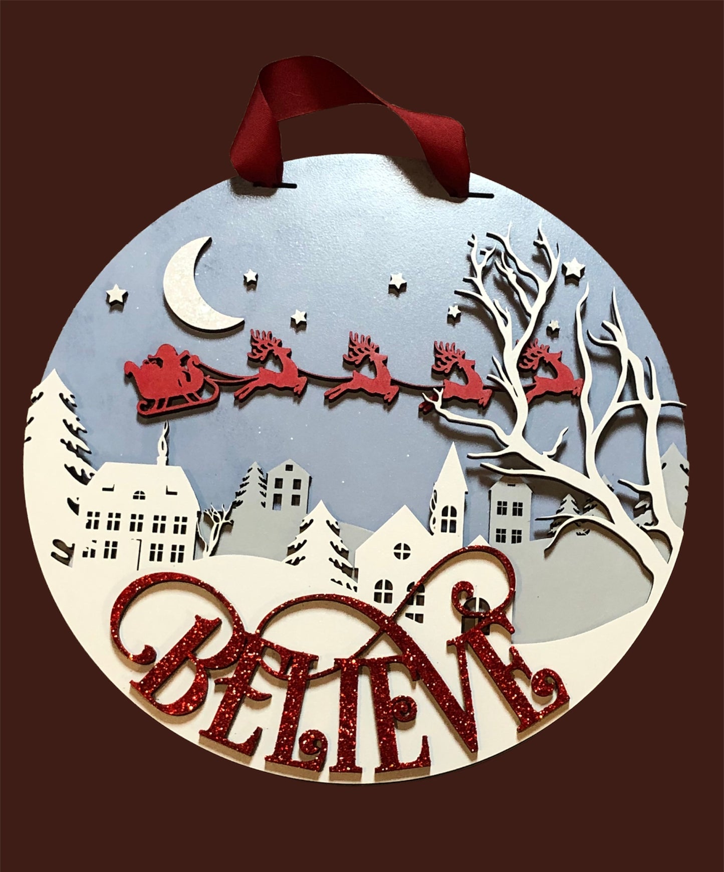 Believe Santa with Sleigh Door Hanger