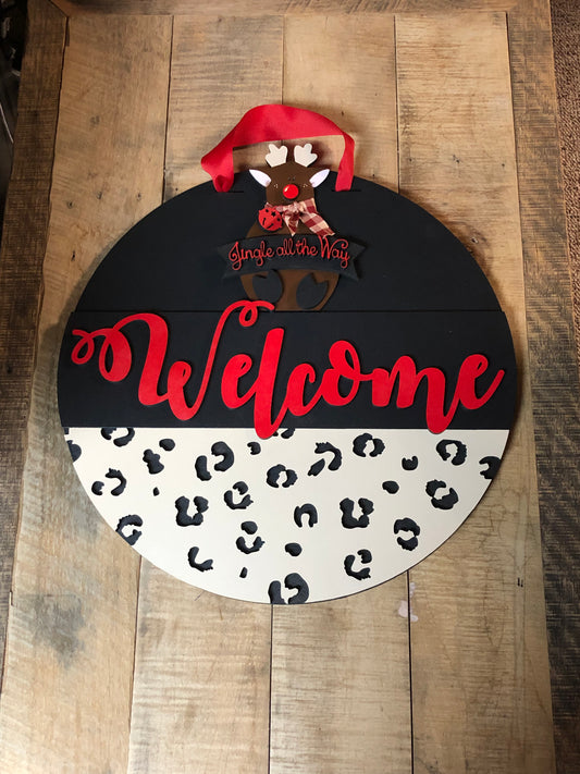Welcome Rudolph and Cheetah Door Hanger