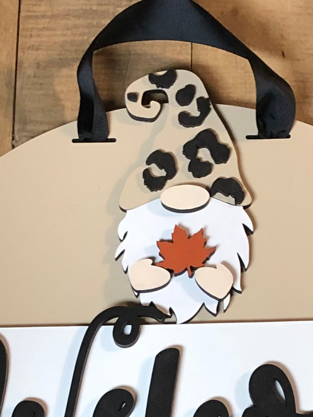 Welcome Gnome Cheetah Print Door Hanger