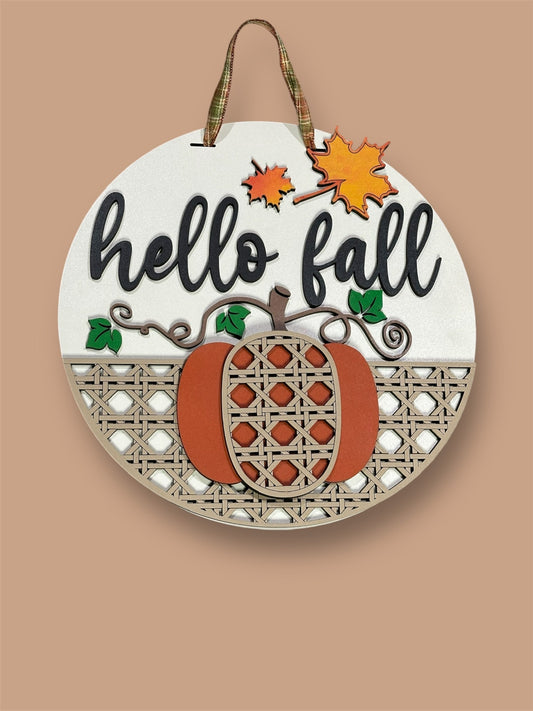 Hello Fall Pumpkin with Rattan Pattern ￼