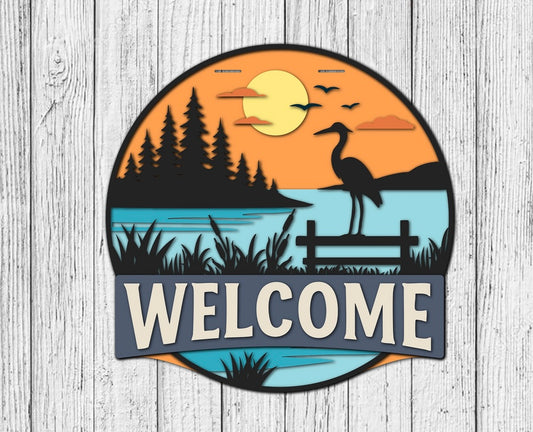 Welcome Lake with Crane Door Hanger