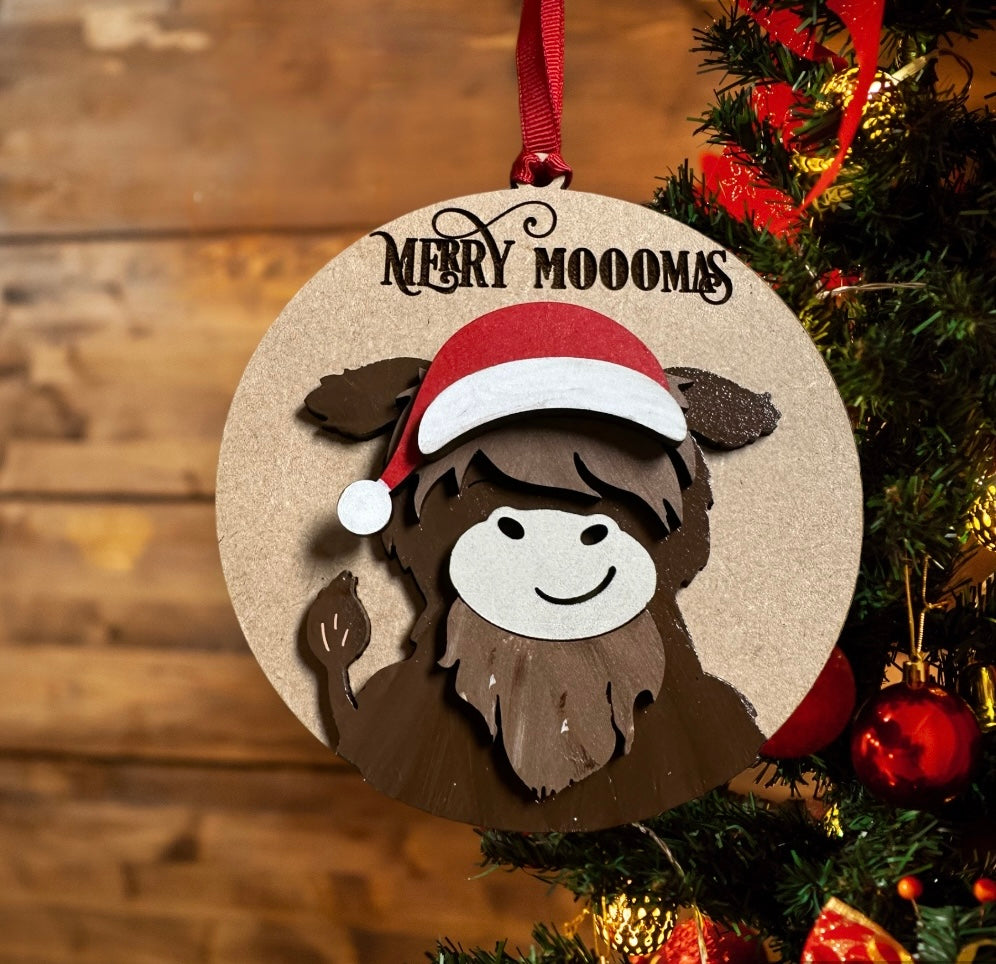 Merry Moomas long horn cow ornament